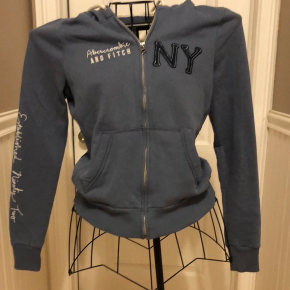 Abercrombie & Fitch Blue Women's Zip-up hooded sweatshirt - Picture 1 of 9